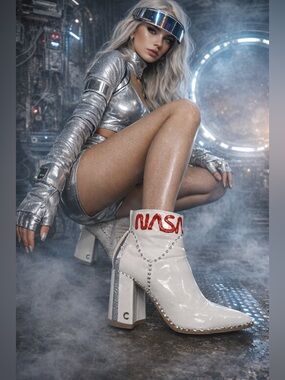Custom NASA Spacecore Boots White Patent Studded Chunky Heel Size 10 Festival